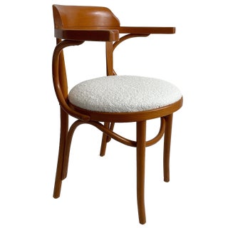 Antique Romanian Bentwood Accent Chair with Cream Boucle Seat For Sale