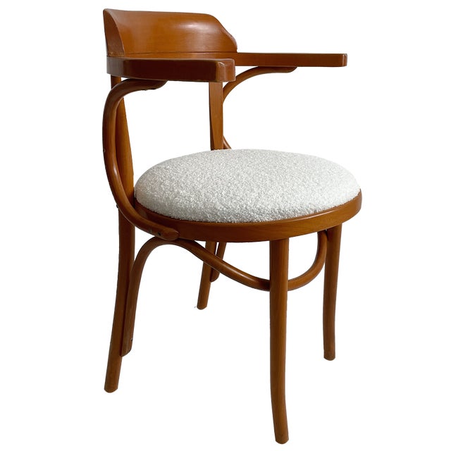 Antique Romanian Bentwood Accent Chair with Cream Boucle Seat For Sale