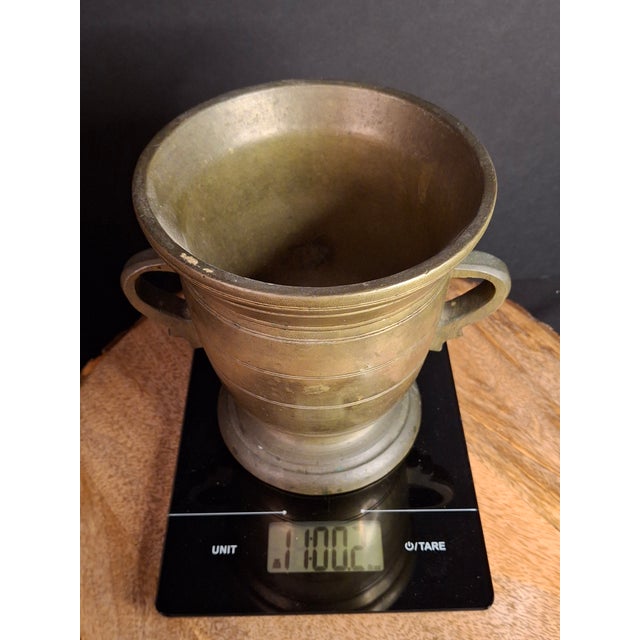 18th C Antique Solid Brass Mortar Pestle Set Heavy 15lb Judaica Apothecary For Sale - Image 14 of 17