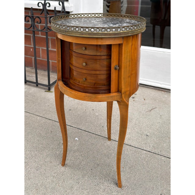 Antique French Marble Top Satinwood Inlaid Side Table For Sale In Los Angeles - Image 6 of 7