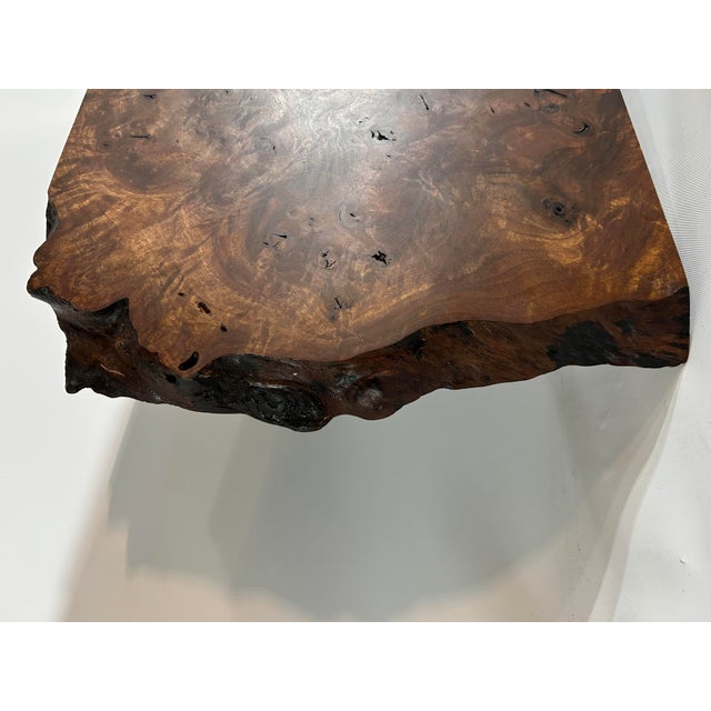 2000s Live Edge Enzo Custom Hanging Figured Claro Black Walnut Burl Double Shelf - 1 Piece For Sale - Image 10 of 11