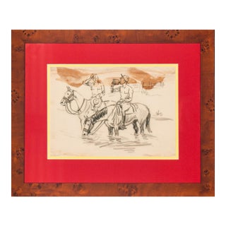 1940s Two Cavalry Officers Pencil Drawing by Paul Brown For Sale