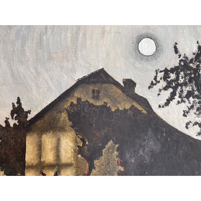 Mid 20th Century Evening in the Village, Vintage Mid-Century Oil Painting For Sale - Image 4 of 5