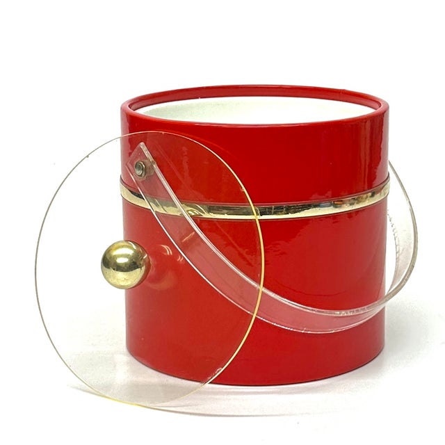 Engine Red & Gold-Trimmed Vintage Ice Bucket For Sale In Miami - Image 6 of 7