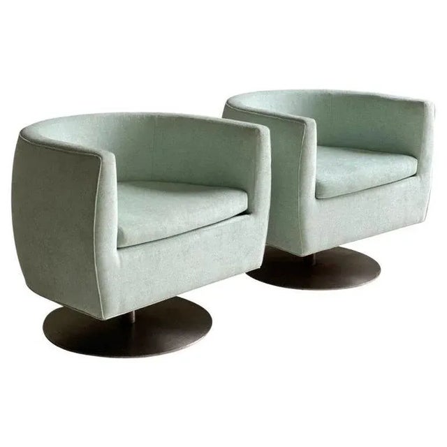 Mid-Century Milo Baughman Style Barrel Back Swivel Chairs - A Pair For Sale - Image 9 of 9