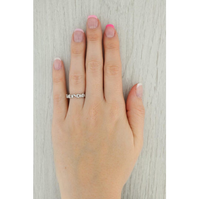 Metal New Diamond Floral Ring 14k White Gold Size 6.25 Stackable Wedding Band For Sale - Image 7 of 7