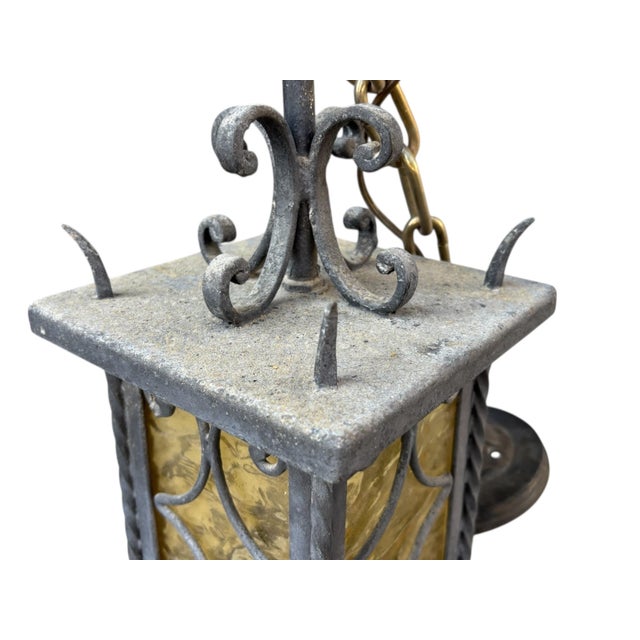 1950's Italian Wrought Iron Pendant Lanterns, a Pair For Sale - Image 4 of 6