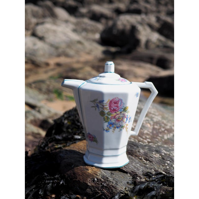 White 1930s French Limoges Art Deco and Pastoral Style Floral and Angular Coffee Pot For Sale - Image 8 of 13