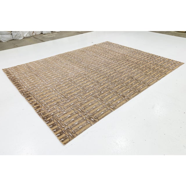 Contemporary 9 X 12 Contemporary Soumak Tan Wool and Jute Rug Handmade Geometric For Sale - Image 3 of 11