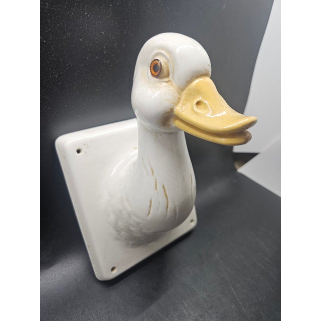 Vintage white ceramic duck or goose head wall-mounted towel, robe, or apron holder