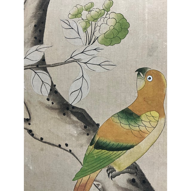 Green Large Antique Chinese Chinoiserie Hand Painted Framed Wall Paper Panel For Sale - Image 8 of 12