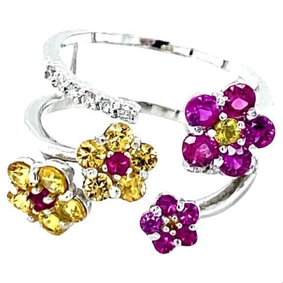 Contemporary 1.72 Carat Natural Sapphire Diamond White Gold Cocktail Ring, Size 7 For Sale - Image 3 of 7