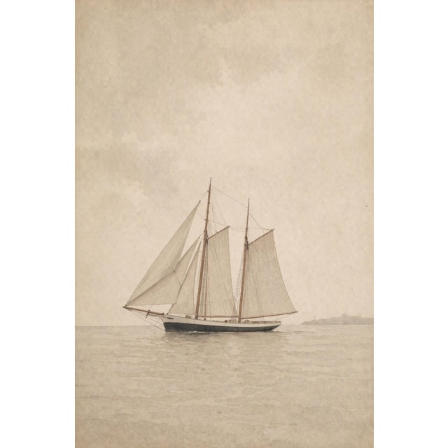 Minimal Coastal Seascape Study, Classic Sailboat Art Print, 24" × 36" For Sale