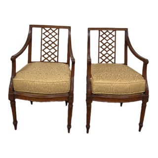 Pair of Antique Regency Style Armchairs With Trellis Back For Sale