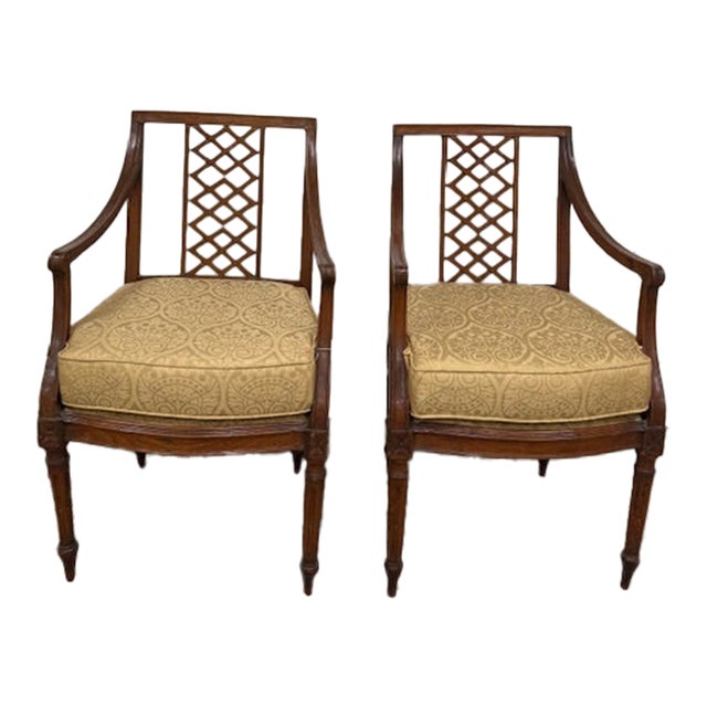 Pair of Antique Regency Style Armchairs With Trellis Back For Sale
