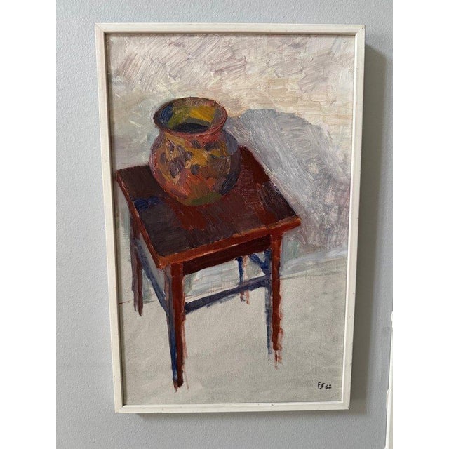 Mid-Century Modern Fritz Sjöström, Krukan (Pot on Table), 1982, Oil on Panel, Framed For Sale - Image 3 of 18
