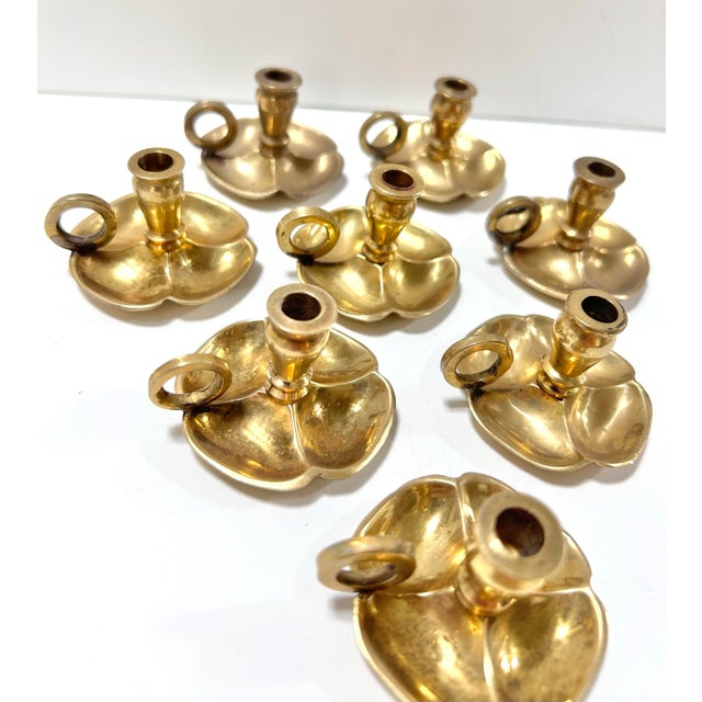 1980s Mini Brass Place Setting Candle Holders - Set of 8 For Sale - Image 4 of 8