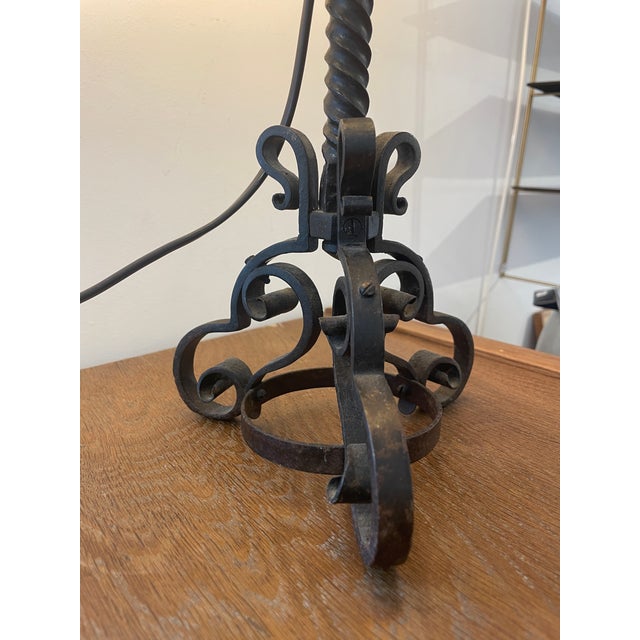 Black Art Nouveau Wrought Iron Lamp, 1890s For Sale - Image 8 of 9
