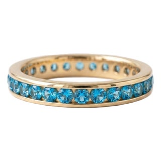 Swiss Blue Topaz Eternity Band Ring | Round Cut Channel Setting Wedding Ring Us 7 For Sale