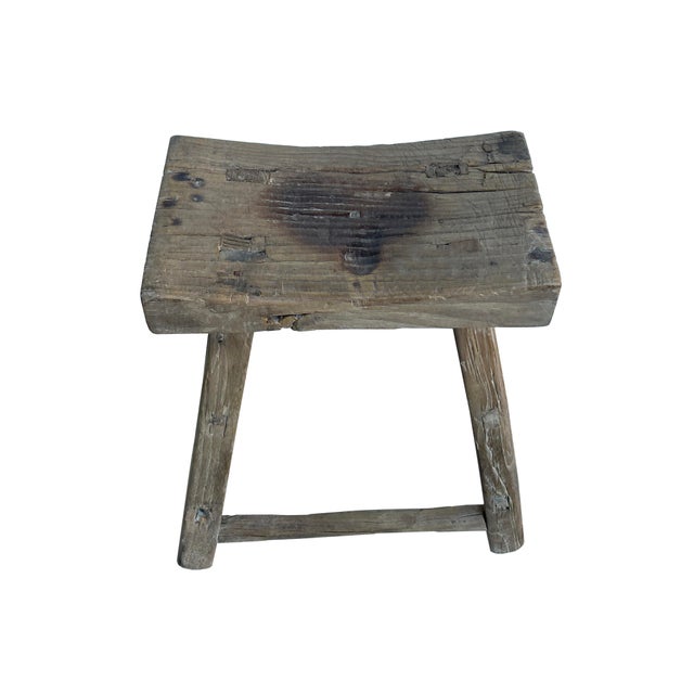 1970s Rustic Raw Rough Wood Grain Rectangle Slim Stool Bench Side Table For Sale - Image 5 of 5