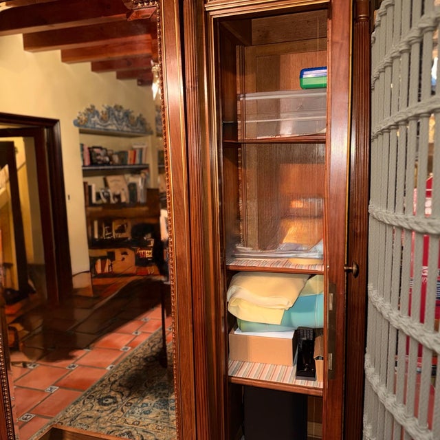 19th Century Louis XVI French Walnut Wood Antique Triple Mirrored Armoire Hutch For Sale - Image 15 of 16