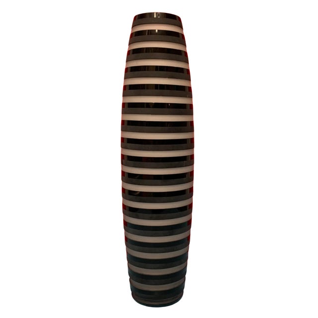Glass Art Glass Black White Gray Striped Vase For Sale - Image 7 of 18