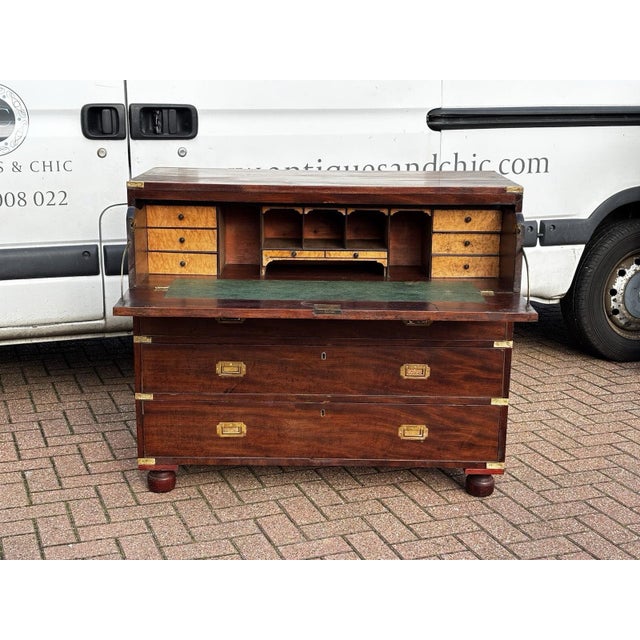 Mahogany Campaign Secretaire Chest of Drawers. Mahogany Campaign Secretaire Chest of Drawers. For Sale - Image 12 of 17