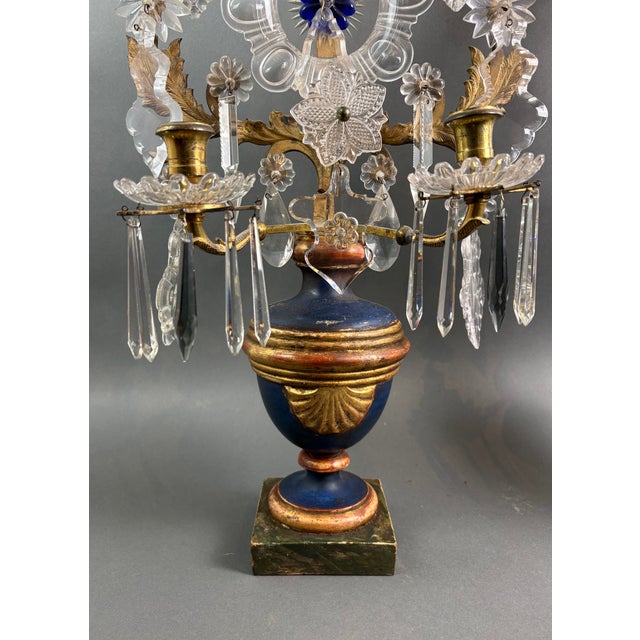 Metal Louis XVI Gilded Bronze Crystal Pinwheel Candelabra, Set of 2 For Sale - Image 7 of 18