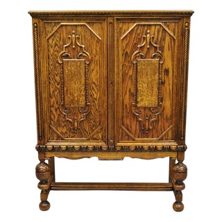 Antique Jacobean Renaissance Tudor Oak Blind China Cabinet Bookcase Cupboard For Sale