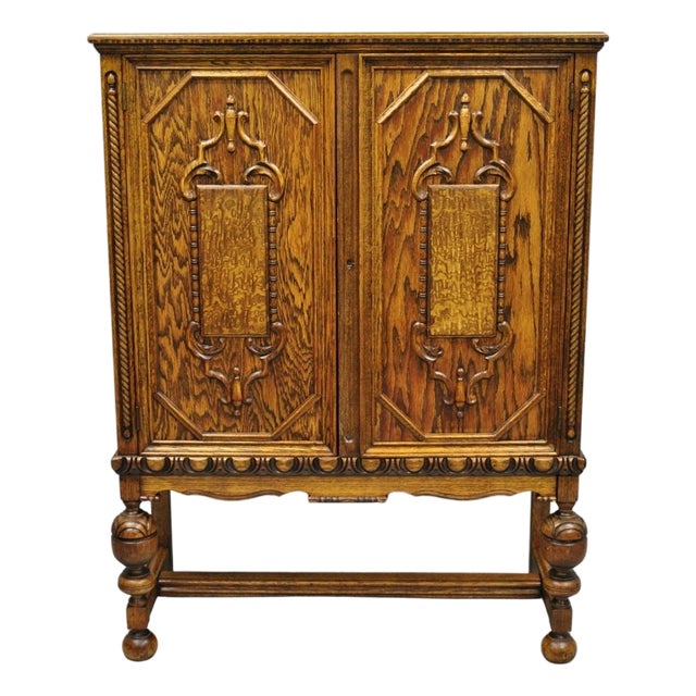 Antique Jacobean Renaissance Tudor Oak Blind China Cabinet Bookcase Cupboard For Sale