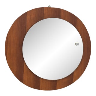 Vintage Round Mirror Set on Asymmetric Wood Frame For Sale