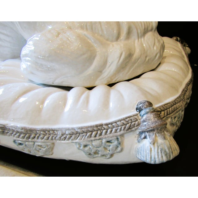 Vintage Italian Terra-Cotta Two Piece Sculpture Persian White Cat on a Pillow Circa 1960s For Sale - Image 10 of 16