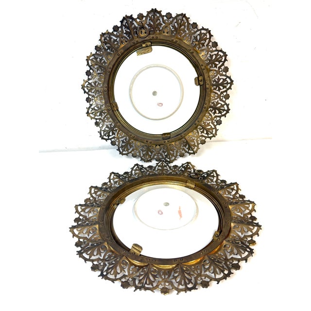 Pair Vienna Mythological Porcelain Plates in Pierced Gilt-Bronze Roman Frames For Sale - Image 9 of 18