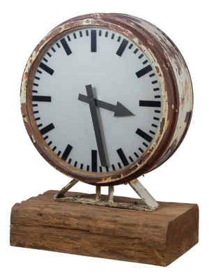 Large Station Clock on Piece of Wood with 3 Lights, 1960s