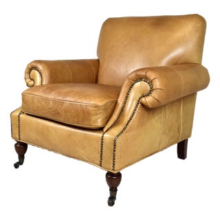 Pottery Barn Brooklyn Leather Armchair on Casters For Sale