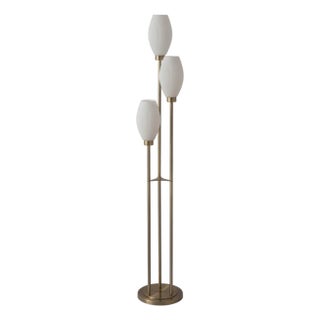 Willows Accent Floor Lamp, Weathered Brass, Opal Glass, Foot Dimmer For Sale