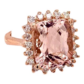 1990s Tourmaline Rubellite Diamond Ring 14 Kt 7.45 TCW Certified, Size 6 For Sale