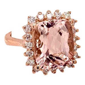 1990s Tourmaline Rubellite Diamond Ring 14 Kt 7.45 TCW Certified, Size 6