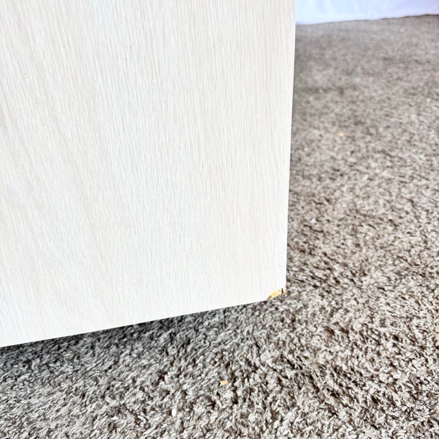 Postmodern Beige Wood Grain Laminate Credenza With Tribal Turquoise Metal Accents For Sale - Image 12 of 12