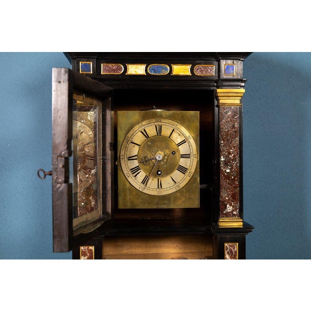 Ebony Table Clock with Semi-Precious Stone Inlay, Central Italy, 18th Century For Sale - Image 3 of 12