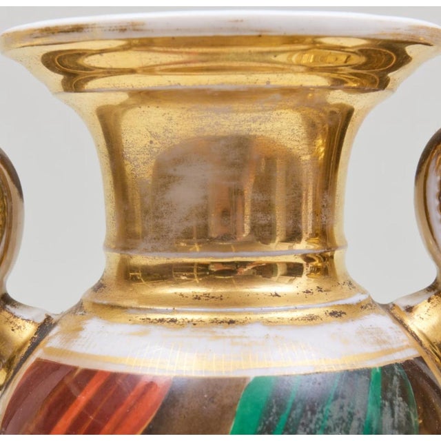 A Pair of 19th Century French Empire Vases Old Paris Porcelain Gilt Ground Pastoral and Figural Mant For Sale - Image 11 of 12