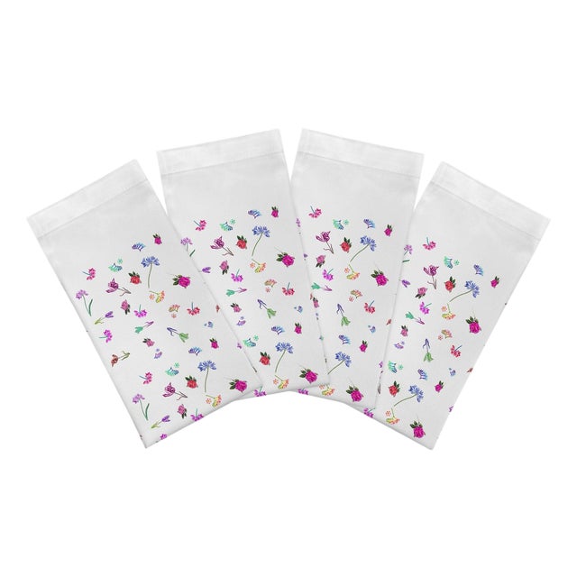 Pistils Tossed Cotton Sateen Dinner Napkins, Set of 4 For Sale