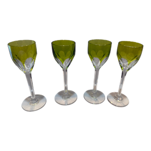 Mid 20th Century Chartreuse and Green Baccarat Cordial Glasses in Genova Pattern - Set of 4