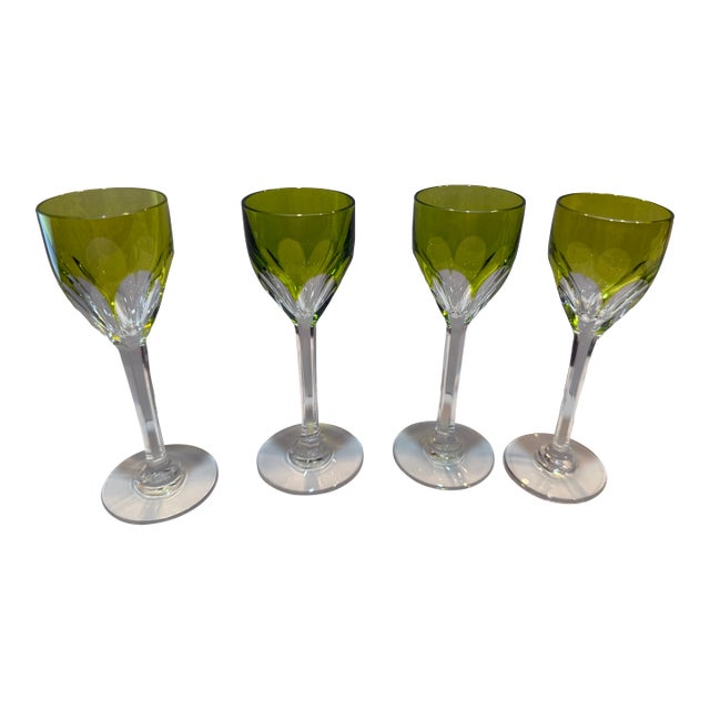Mid 20th Century Chartreuse Baccarat Cordial Glasses in Genova Pattern - Set of 4 For Sale