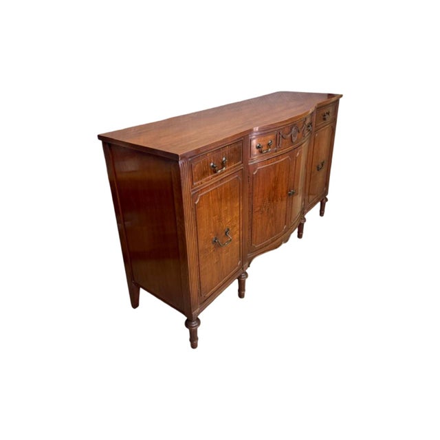 Vintage c.1950's Drexel Flame Mahogany Serpentine Breakfront Buffet Credenza (D. 821-11 Wal) For Sale - Image 9 of 12