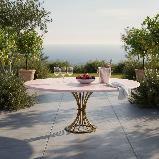 Contemporary Modern Kreiss Trieste Collection 60" Round Travertine & Wrought Iron Center or Dining Table For Sale - Image 3 of 14