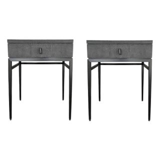 Mitchell Gold + Bob Williams Dark Gray Faux Shagreen Nightstands, Pair For Sale