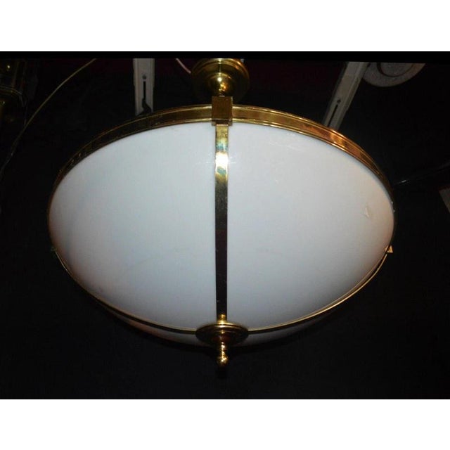Large Mid-Century Four-Light Opaline and Polished Brass Bowl Chandelier, 1960s For Sale - Image 11 of 17