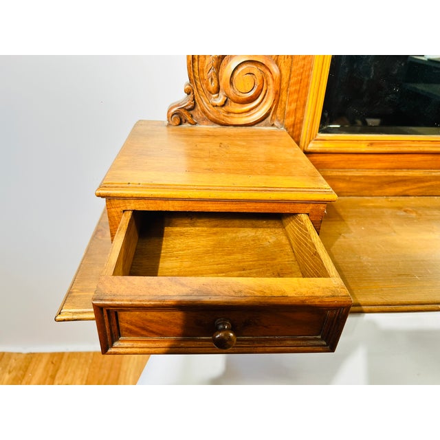 Brown Art Nouveau French Walnut-Colored Wall-Mounted Dressing Table with Mirror, 1900 For Sale - Image 8 of 17