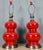 Matched pair of table lamps in a deep red glaze over double gourd form. From Pottery Barn, marked on the bottom as shown....
